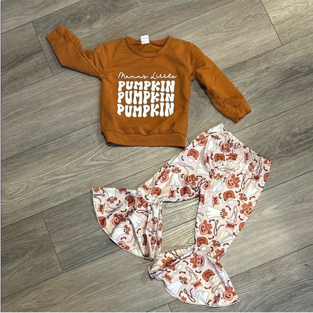 Pumpkin‎ Themed Toddler Girls Matching Set with Flared pants Size 2-3T